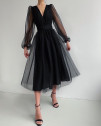 Ženska obleka s tilom 2698 črna