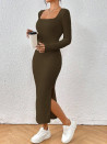 Ženska obleka z oglatim izrezom AR3096 olivna