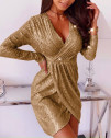 Ženska obleka s cekinčki na preklop K6069 zlata