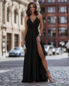 Ženska dolga obleka z razorkom K8668 črna