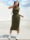 Ženska oprijeta obleka 24618 olivna