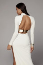 Ženska dolga obleka s spektakularnim hrbtom LP8980 bela