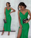 Ženska satenska obleka 6407 zelena