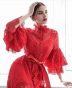 Ženska dolga čipkasta obleka NS697 rdeča