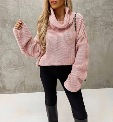 Ženski pulover s puli ovratnikom 83106 roza