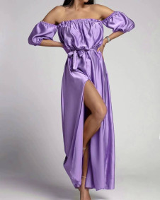 Ženska obleka z goli rameni 8510 svetlo vijolična