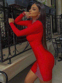 Ženska obleka z mrežico 3045 rdeča