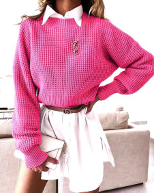 Ženski enobarven pulover 00876 ciklama