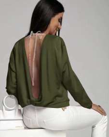 Ženska bluza z golim hrbtom 6753 temno zelena