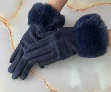 Ženske rokavice z krznom DR-3 temno modra