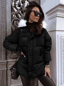 Ženska jakna z krznom na kapuci E1827 črna