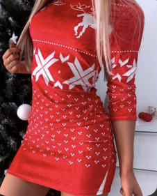 Ženska plišasta božična obleka 96871 rdeča