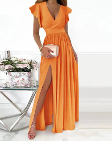 Ženska dolga obleka z razporkom 6529 oranžna