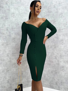Ženska elegantna obleka 6872 temno zelena