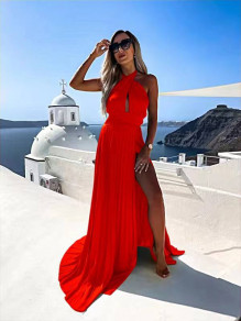 Ženska stilska dolga obleka 6545 rdeča
