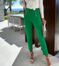 Ženske hlače z visokim pasom A0874 zelena