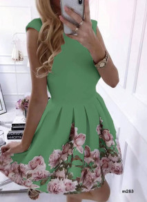 Ženska obleka s cvetličnim vzorcem 2699 zelena