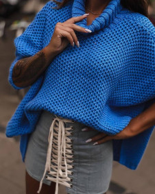 Ženski pulover s puli ovratnikom 001026 modra