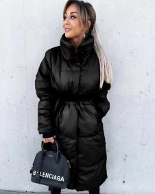 Ženska dolga jakna s pasom MJ2205 črna