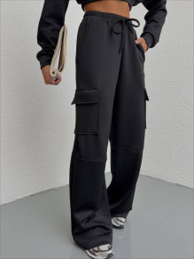 Ženske široke hlače z žepi H3270 črna