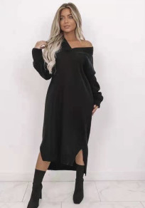 Ženska dolga obleka iz pletenine 00807 črna
