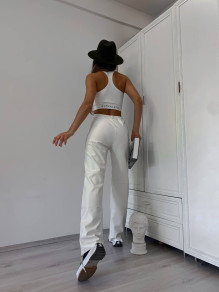 Ženske usnjene zvonaste hlače P187 bela