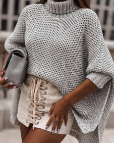 Ženski pulover s puli ovratnikom 001026 siva