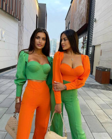 Ženski komplet bluza in hlače 22162 oranžna/zelena