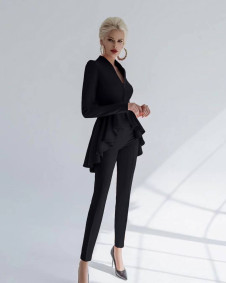 Ženski komplet suknjič in hlače X6911 črna