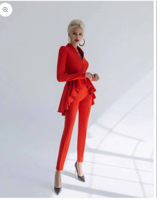 Ženski komplet suknjič in hlače X6911 rdeča