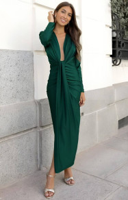 Ženska stilska obleka z odprtim izrezom A1387 temno zelena
