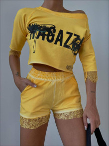 Ženski komplet bluza in kratke hlače PC2042 rumena