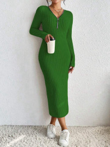Ženska obleka z razporkom AR3170 zelena