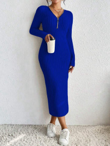 Ženska obleka z razporkom AR3170 modra