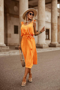 Ženska obleka sega pod kolen A1022 oranžna