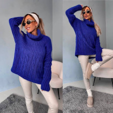 Ženski pulover s puli ovratnikom K87128 modra