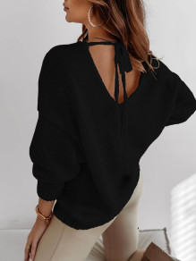 Ženski pulover s spektakularnim hrbtom K87130 črna
