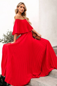 Ženska plisirana obleka X3575 rdeča