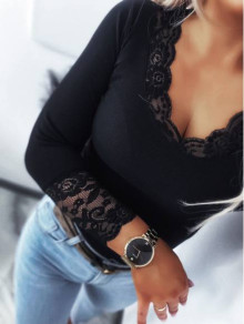 Ženska bluza s čipko P5461 črna