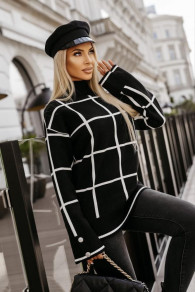 Ženski moderen pulover z visokim ovratnikom SL5112 črna