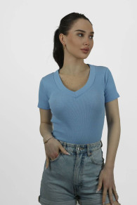 Ženska bluza z V izrezom PK19186 svetlo modra