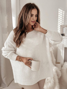 Ženski ohlapen pulover K88317 bela