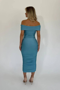 Ženska obleka s spuščenimi rameni H5191 svetlo modra