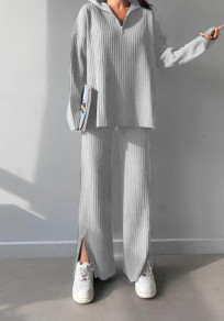 Ženski ohlapen komplet bluza in hlače J0756 siva