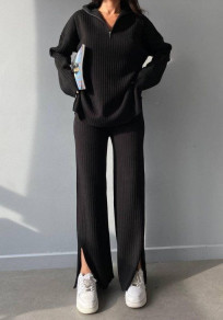 Ženski ohlapen komplet bluza in hlače J0756 črna