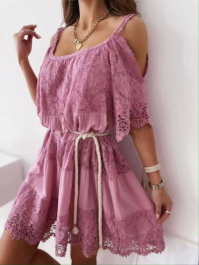 Ženska čipkasta obleka K8060 roza