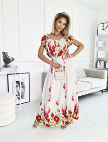 Ženska obleka s cvetličnim vzorcem FG1442 bela
