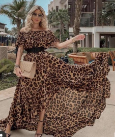 Ženska obleka z leopardovim vzorcem H3744