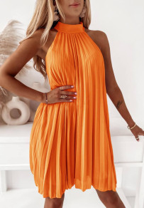 Ženska ohlapna plisirana obleka A1072 oranžna