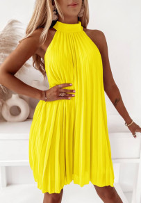 Ženska ohlapna plisirana obleka A1072 rumena